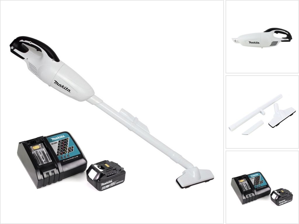 Makita DCL 180 RG1 W Akku Staubsauger 18 V Weiß + 1x Akku 6,0 Ah + Ladegerät