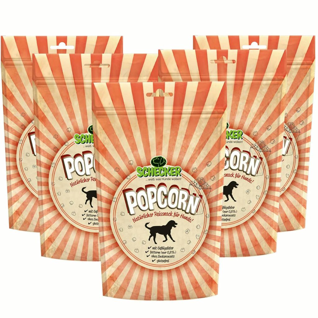 5 x 100 g - Schecker Popcorn für Hunde - Lebergeschmack - glutenfrei - ohne Zuckerzusatz