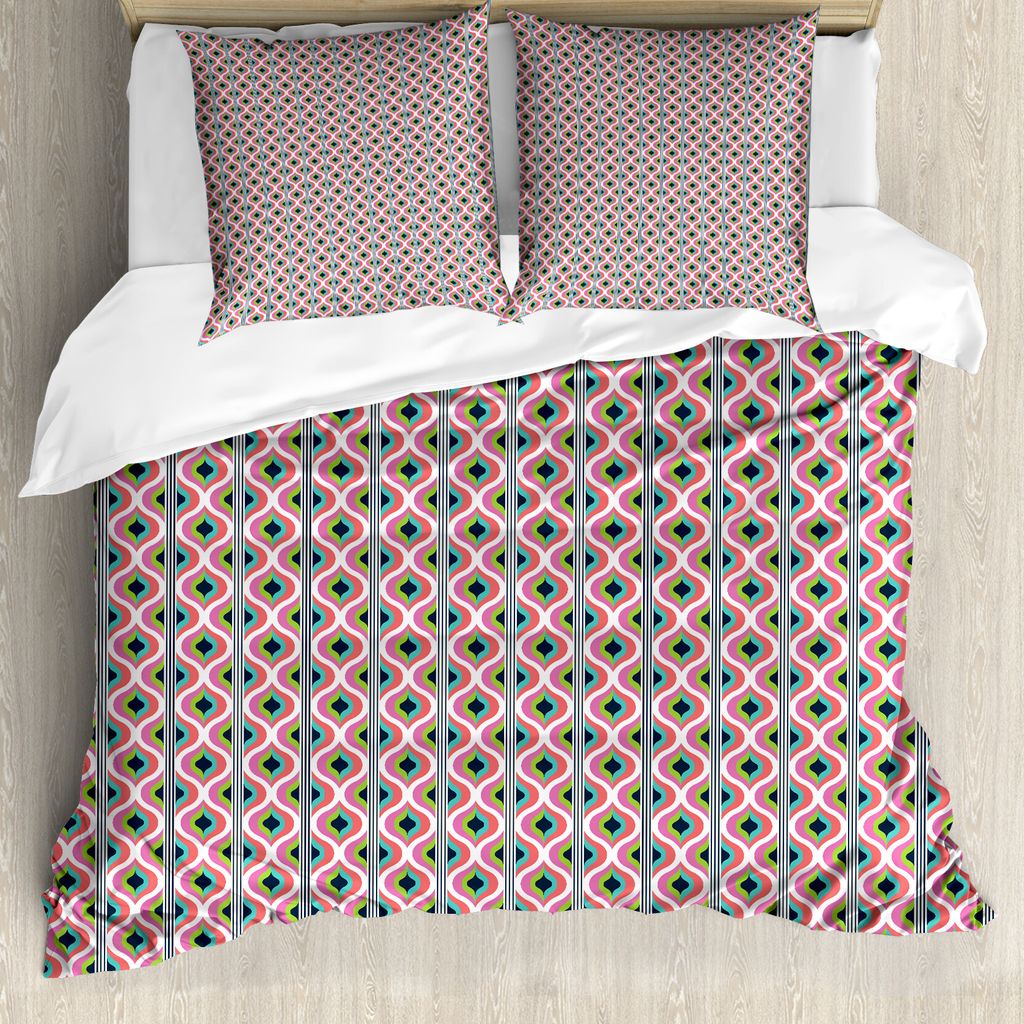 ABAKUHAUS Welle Bettbezug Set für Einzelbetten, Retro Look Abstraktes Motiv Kunst, Milbensicher Allergiker geeignet mit Kissenbezug, 155 cm x 220 ...