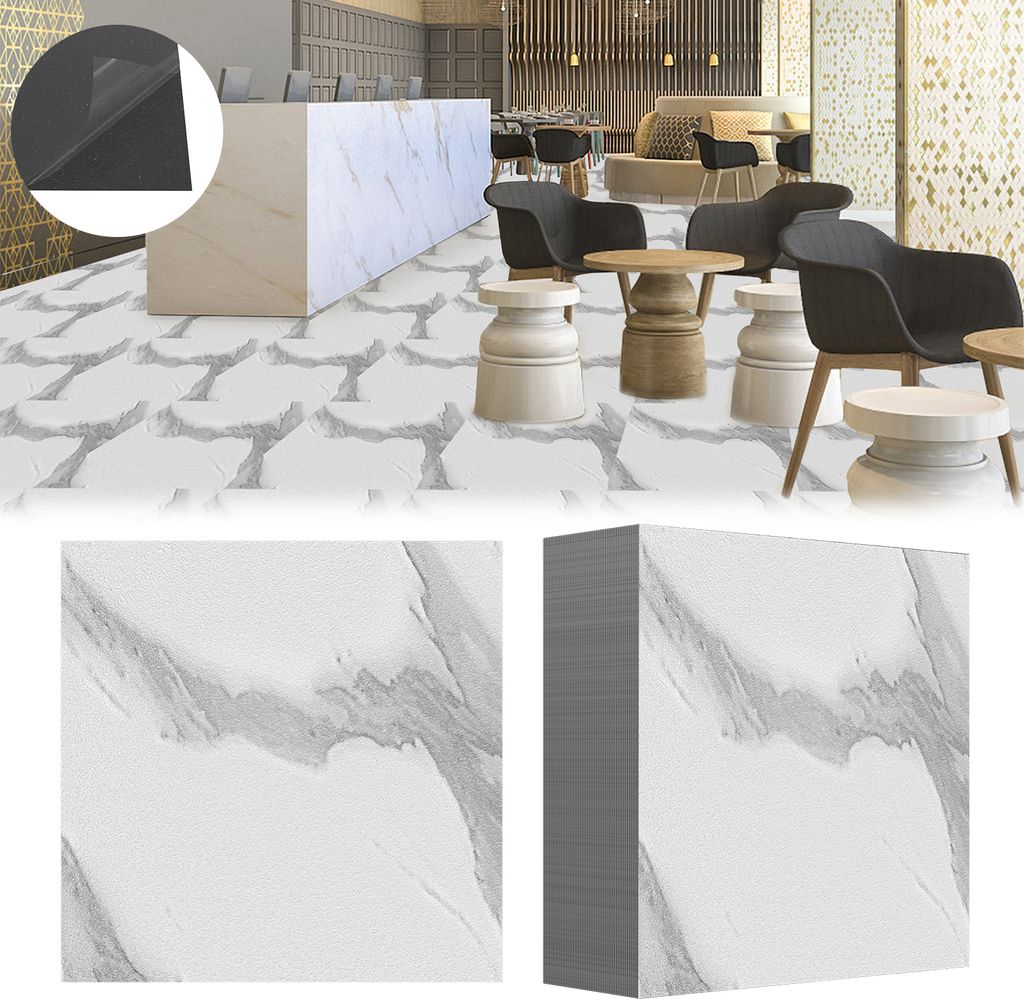 UISEBRT 54 Stück Vinylboden 30 x 30 cm DIY Selbstklebender Wasserfester PVC-Boden, 3D-Holzmaserung Bodenbelag, ca. 5m² - Marmor Optik Beige