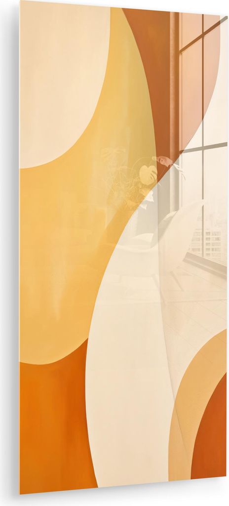 MuchoWow Glasbilder - Bilder auf Wandbild - Foto auf Glas Abstrakt - Muster - Modern - Beige - Orange 60x120 cm Wanddekoration aus Glas - Acrylglas...