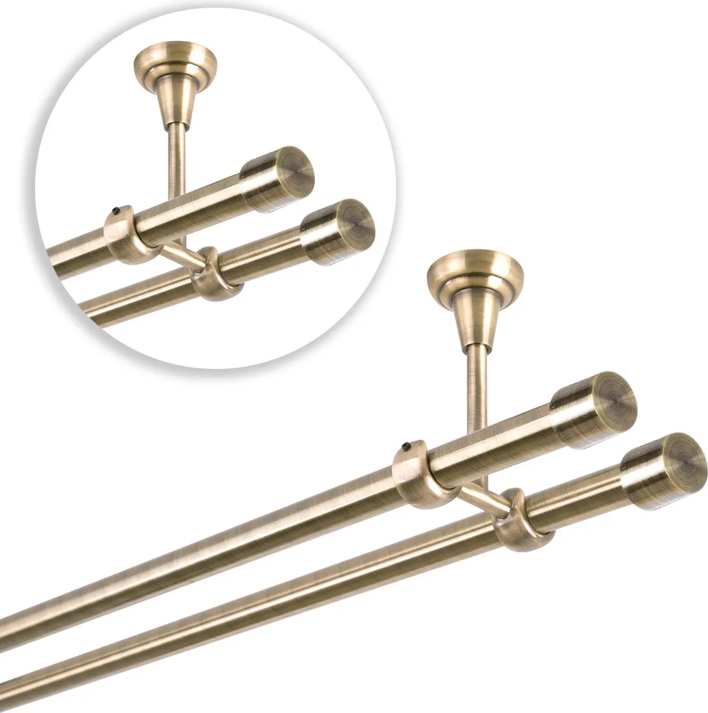 Doppio Bastone Tende 420 cm Oro Antico Soffitto - Kit Installazione - 3
