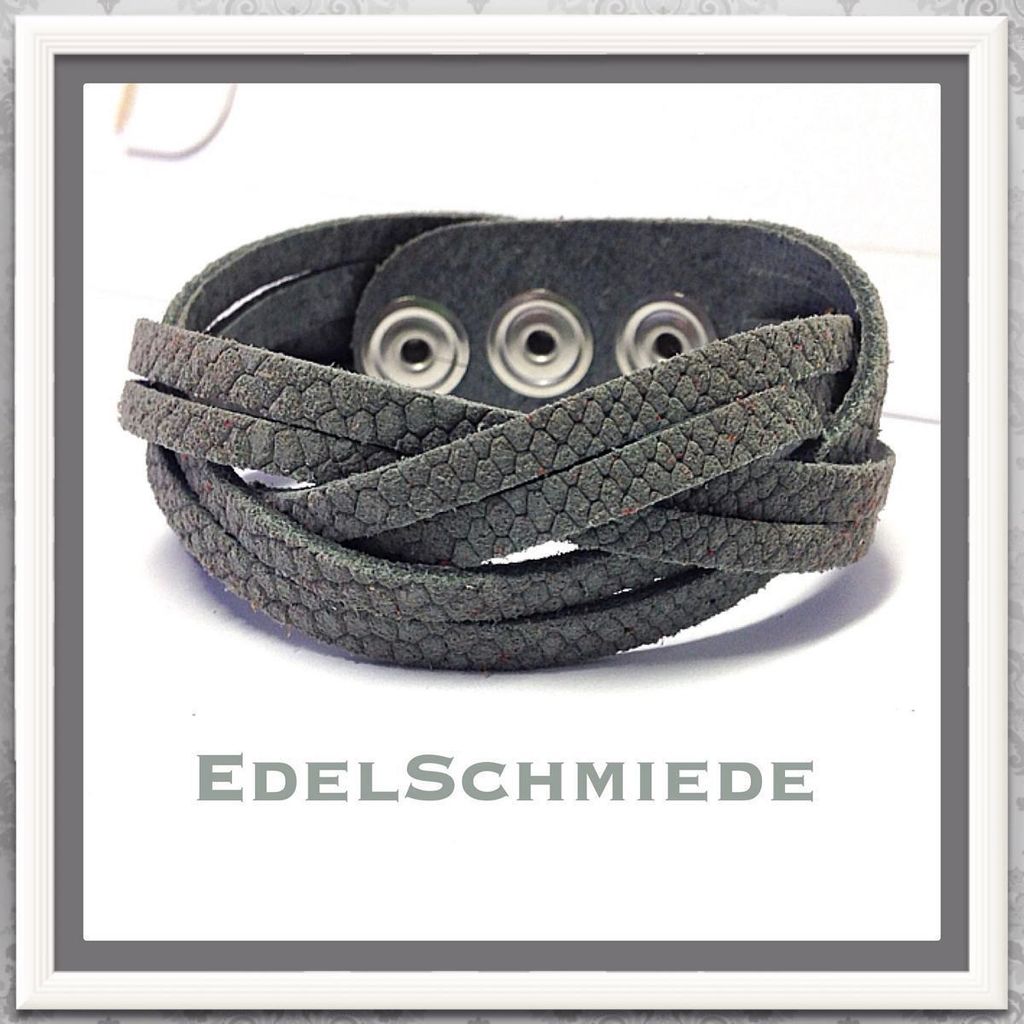 Edelschmiede925 graues Lederarmband mit Druckknopf Produktbild 