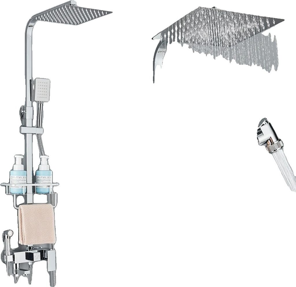 Regendusche Badezimmerarmatur Set, Dual-Handle Mischbatterie, Messingkonstruktion, Chrom A 10 Zoll