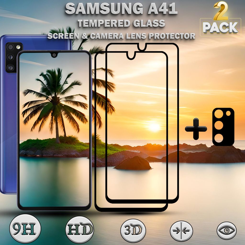 2-Pack Samsung Galaxy A41 Displayschutzfolie und Objektivschutz aus 9H gehärtetem Glas