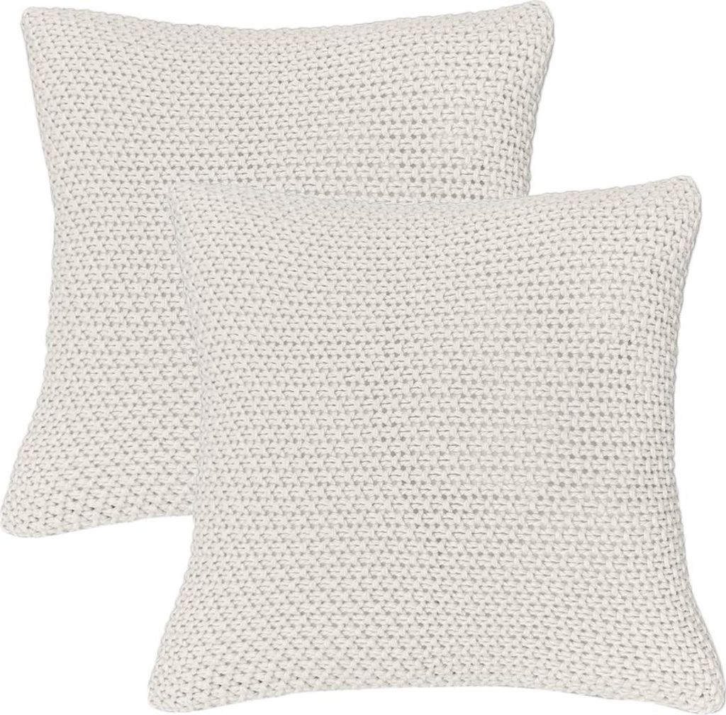 wometo 2er Set Kissenbezüge Strick 45x45 weiß - Produktbild 