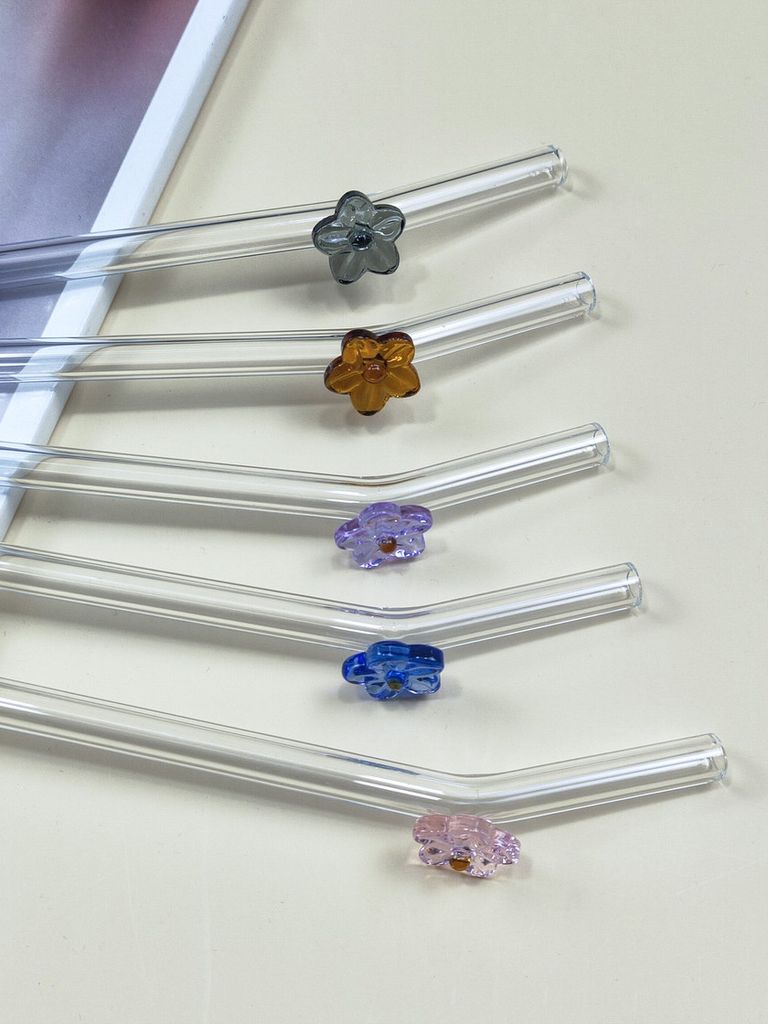 Glasstrohhalme mit bunten Blumen 6er-Set Trinkhalm mit Produktbild 