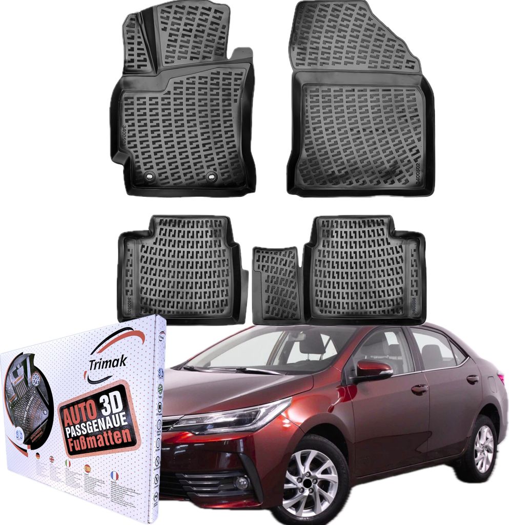 Trimak Autofußmatten kompatibel mit Toyota Corolla 2013-2018 (E160) Auto Allwetter Gummimatten