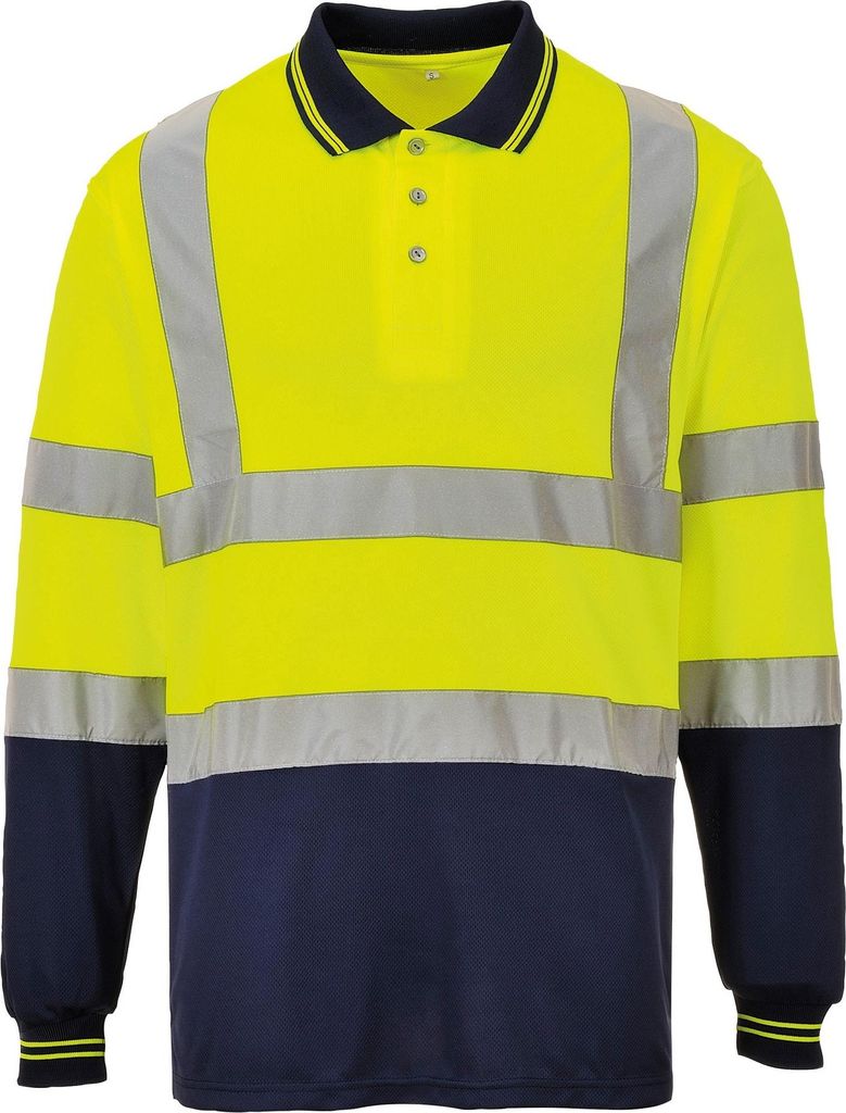 Portwest Herren Hi-Vis 2-Ton Langarm Polo Shirt RW5447 (S) (Gelb/Marineblau)