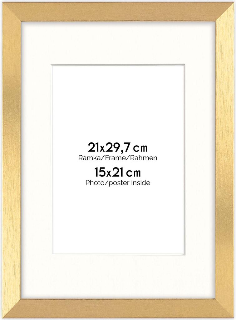 FRAMAI® Bilderrahmen 21x29,7 cm in Gold – mit Passepartout Produktbild 