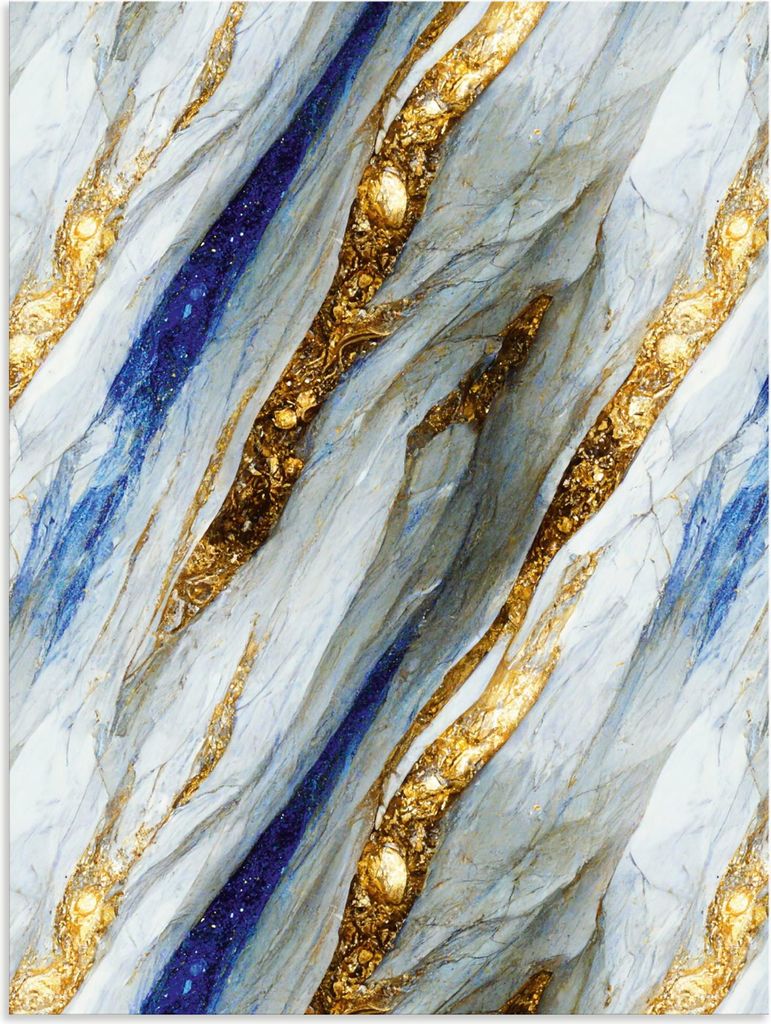 ARTland Wandbild Alu für Innen & Outdoor Marmor Gold Und Blau Größe: 45x60 cm