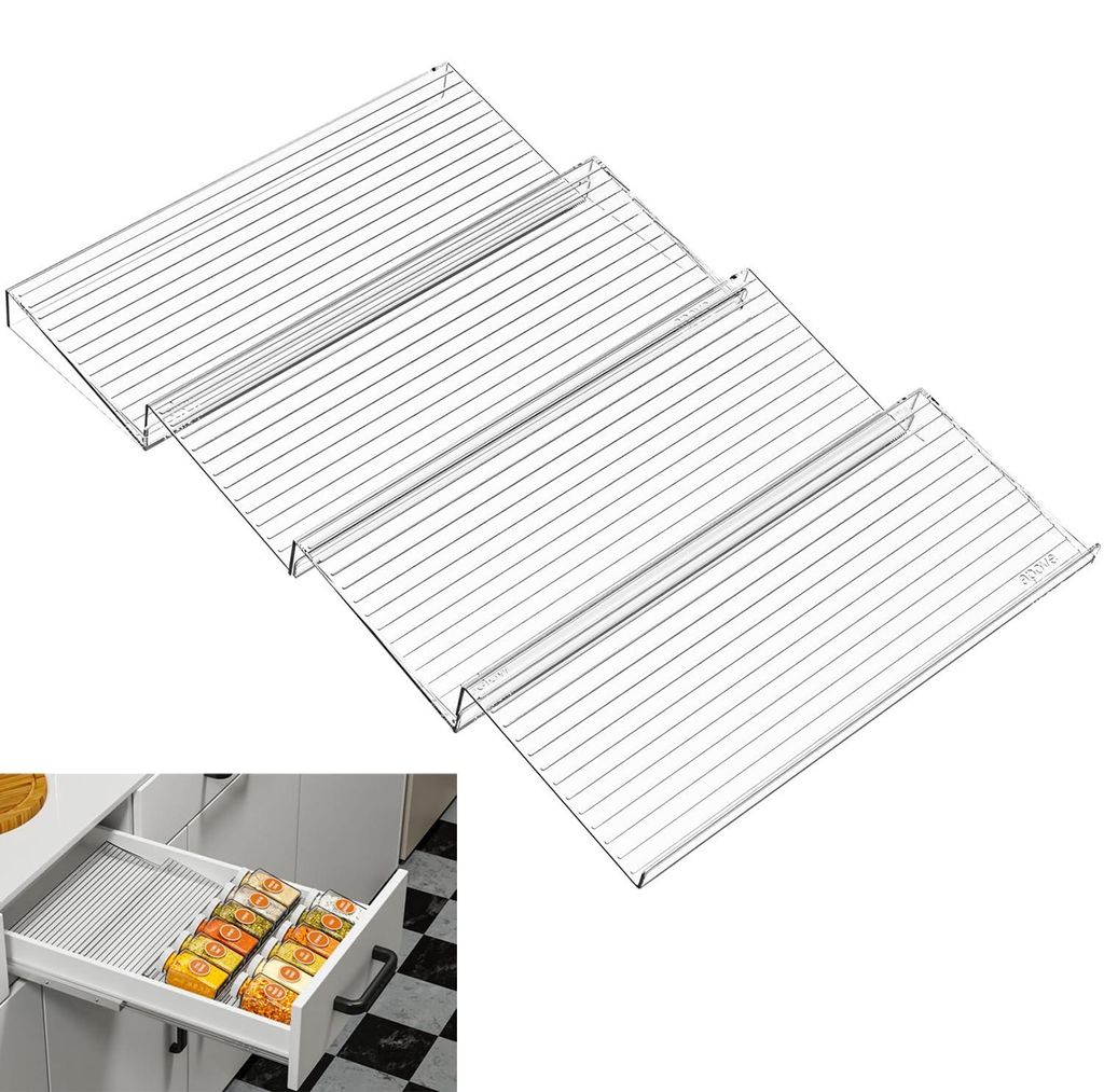 Gewürzregal aus Acryl mit Schublade, transparent, 4-stufiger Küchenorganizer, verstellbar