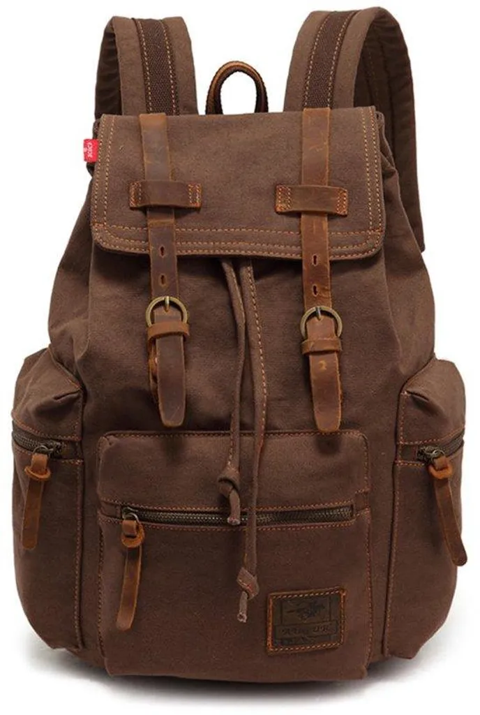 Sac à dos ordinateur 15-17 pouces en toile marron vintage imperméable