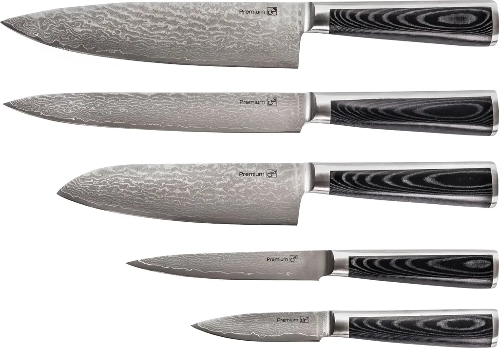 Bloc Couteaux de Cuisine Japonais G21 en Acier Damas 5 Pièces avec Boîte