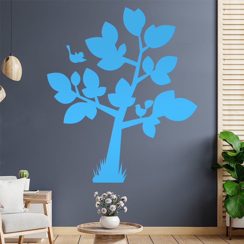 Baum mit großen Blättern - Vögel Wandtattoo in 6 Größen - Wandaufkleber Wall Sticker - Dekoration, Küche, Wohnzimmer, Schlafzimmer, Badezimmer