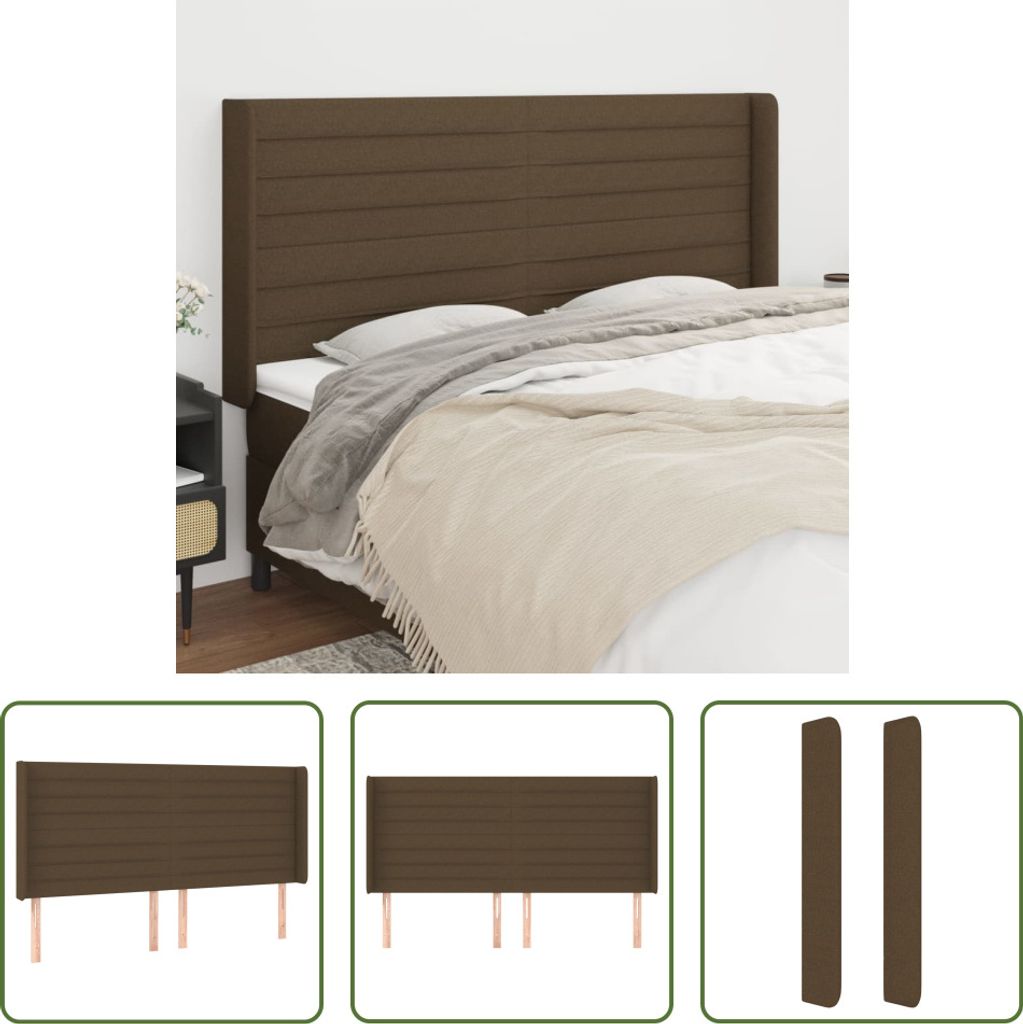 The Living Store Kopfteil mit Ohren Dunkelbraun 163x16x118/128 cm Stoff