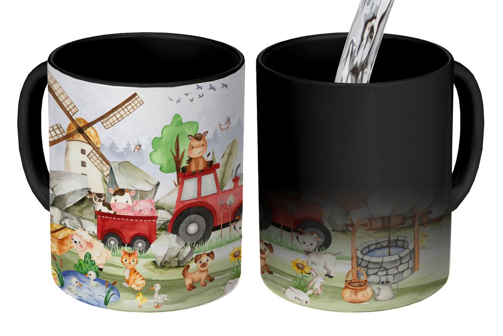 KitchenYeah Zauber Tasse Zaubertasse Magic Bauernhof - Traktor - Kinder - Tiere 350 ml Farbwechsel Becher Geschenk Geschenkidee - Magic-Tasse - F...