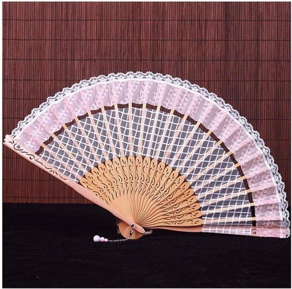Éventail fait main en dentelle rose et blanche - Accessoire de luxe