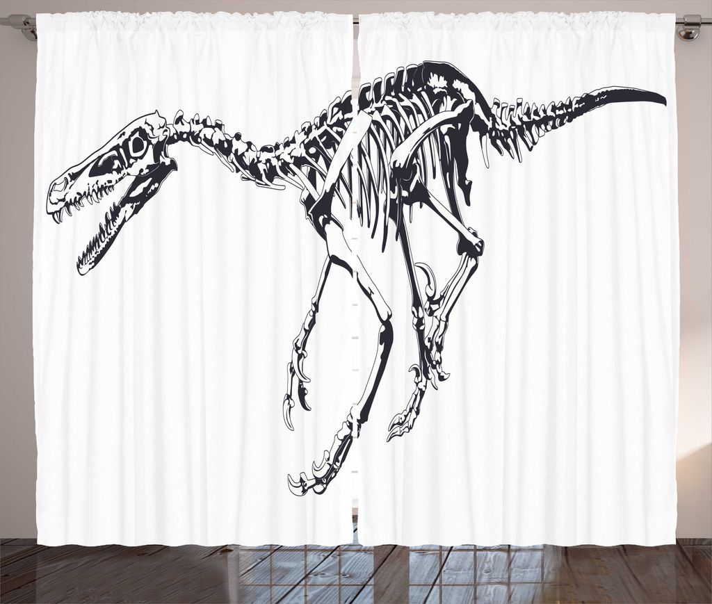 ABAKUHAUS Dinosaurier Rustikaler Gardine, Skeleton Tote Predator, Schlafzimmer Kräuselband Vorhang mit Schlaufen und Haken, 280 x 175 cm, Weiß Sc...