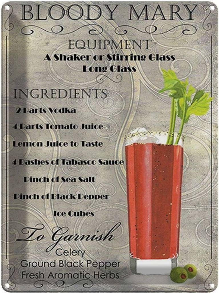 vianmo Blechschild 40x30 cm Alkohol bloody mary Cocktail ingredient