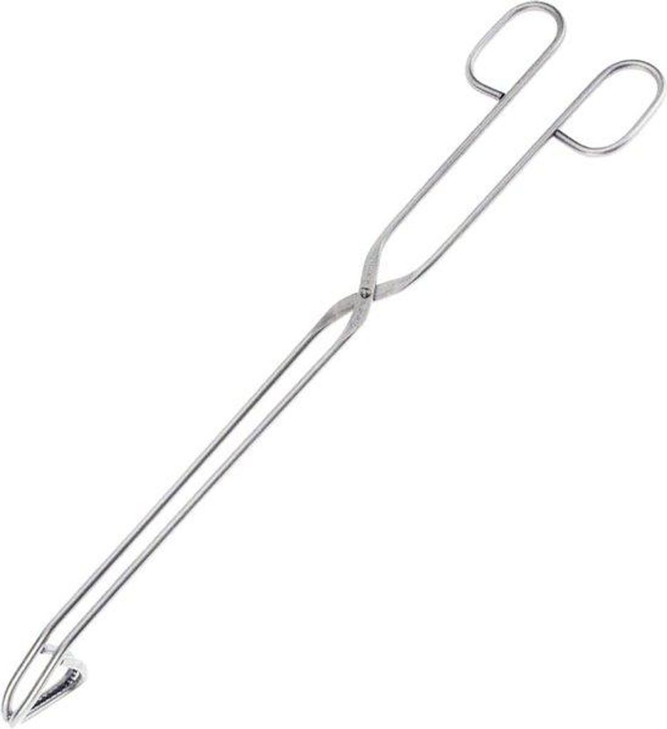 Kompakte, kurze bis mittellange Grillzange mit geriffeltem, gebogenem Greifende zum Wenden und Servieren