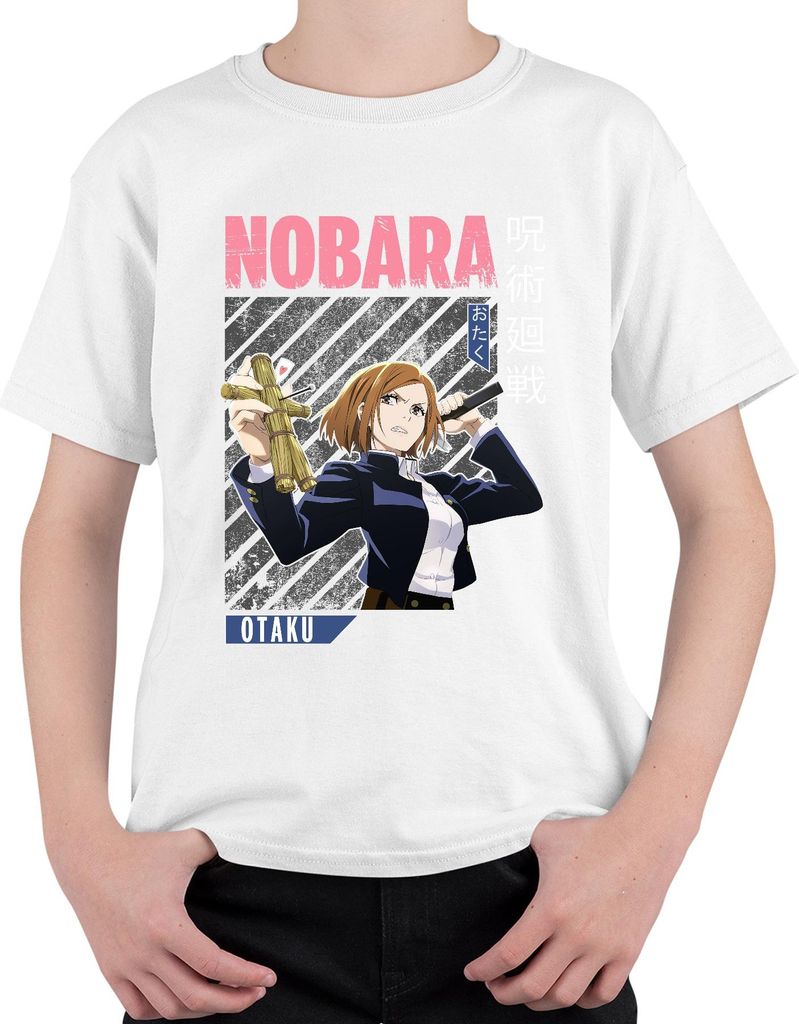 Nobara Kugisaki Jujutsu Kaisen Anime Nagelpuppe Hammer Otaku Uni Kinder T-Shirt, Weiß, 104