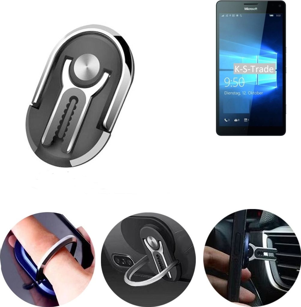 K-S-Trade 3in1 Smartphone-Ring Handy-Ring kompatibel mit Microsoft Lumia 950 XL Dual SIM Fingerhalterung Handyring Tischständer