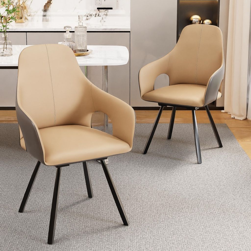 FATIVO 2er set drehbar Esszimmerstühle Essstühle Esszimmerstuhl Wohnzimmerstuhl Küchenstuhl Rückenlehne Stühle Leder Polsterstuhl bis 150kg