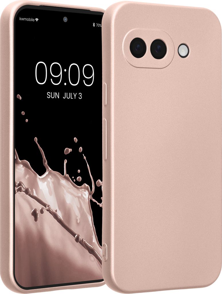 kwmobile Handyhülle kompatibel mit Google Pixel 9a Hülle - weiche Silikon Case metallisch schimmernd in Metallic Rosegold