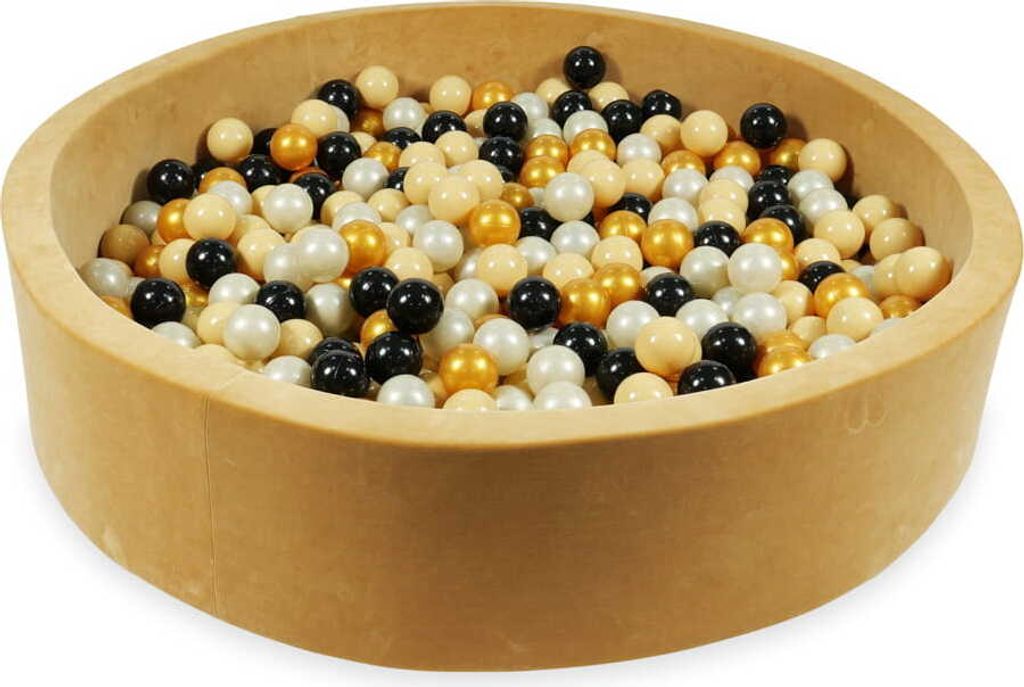 Bällebad 130x30 Samtig weich Carmel – Mit 600 Bällen / Beige, Hellgold, Gold, Schwarz