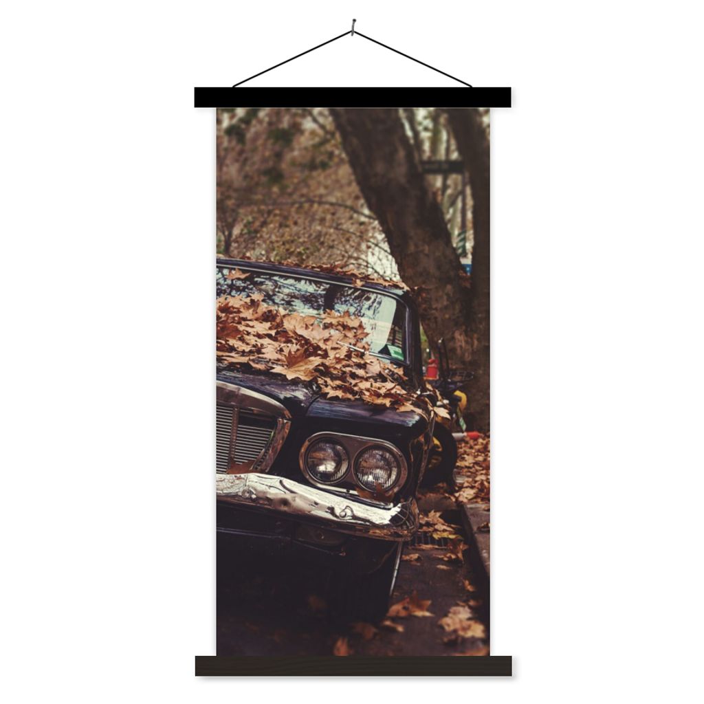 MuchoWow Textilposter Auto - Herbstblätter - Landleben 90x180 cm mit schwarzem Rahmen - Dekoration Wohnzimmer