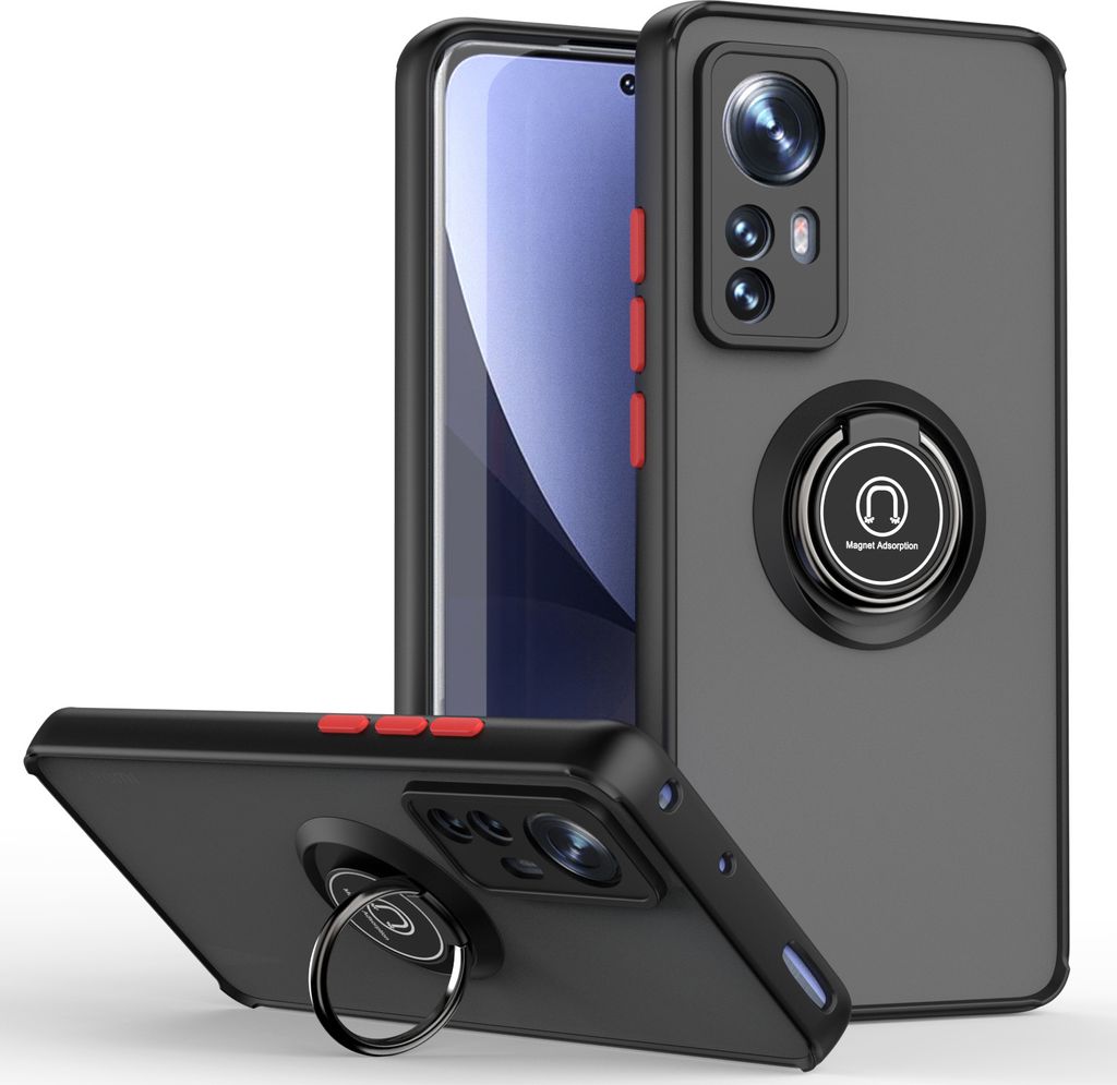 Xiaomi 12 Hülle, Ring Halter Ständer Matte Transluzent TPU Rahmen Stoßfest Schutzhülle für Xiaomi 12 / Xiaomi 12X Dunkelgrau