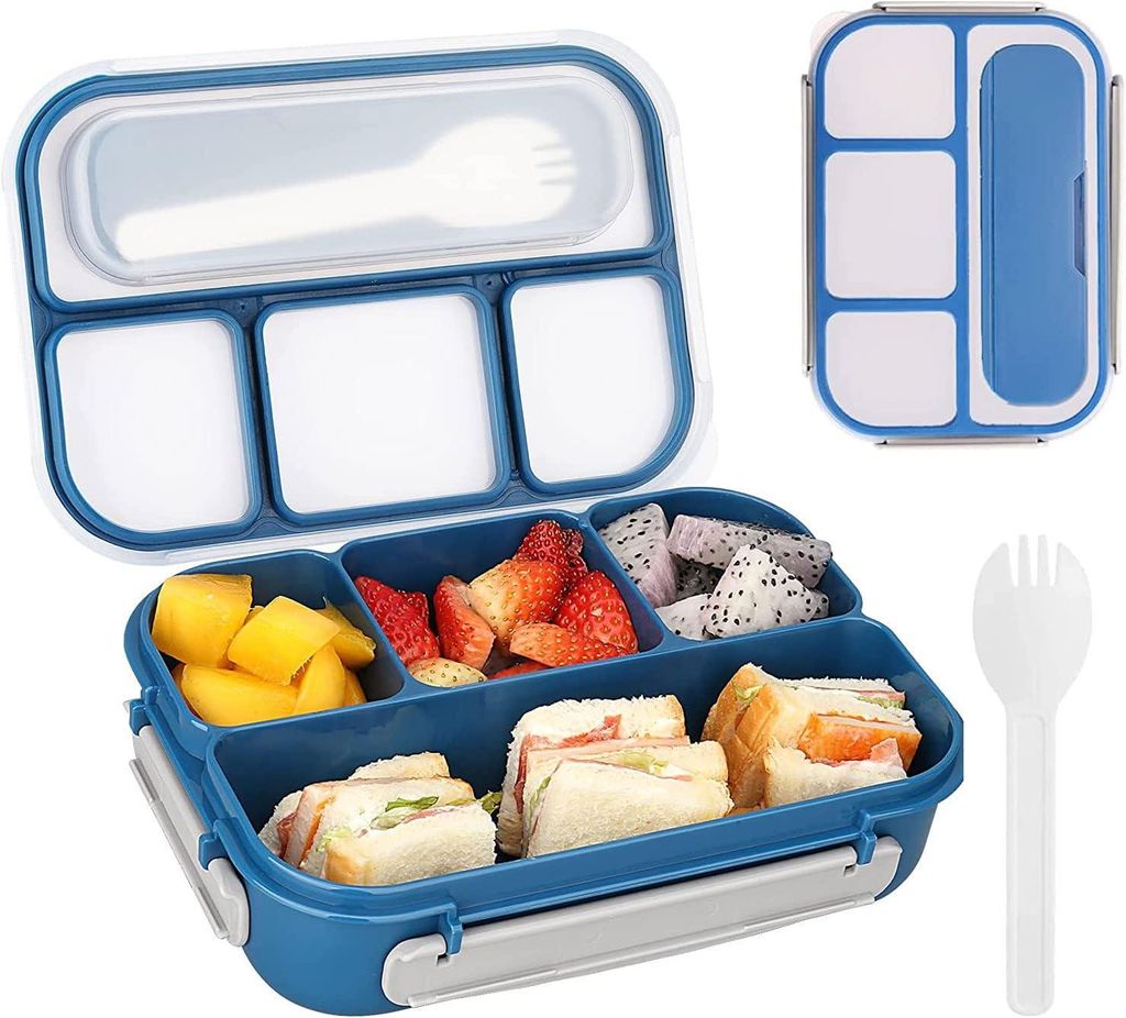 Brotdose,Kinder Lunchbox,Bento Box mit Fächern,Auslaufsicher Brotzeitbox mit unterteilung,Lunchbox mit Besteck,Nachhaltige Bento-Box,BPA-freie Lun...