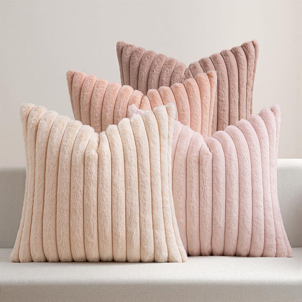 Plüschkissenbezug 45x45 cm, Kuschelkissen, flauschige Kissenbezüge, Kunstfell-Sofakissen, Dekokissen, Kissenbezug, weich, waschbar, Dekoserie, rosa