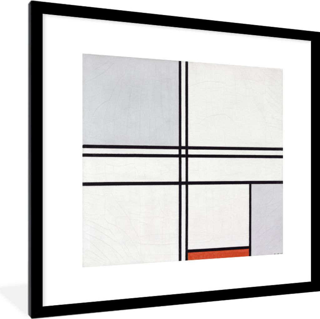 MuchoWow MuchoWow Gerahmtes Poster Komposition 1 mit Rot und Grau - Piet Mondrian 40x40 cm - Poster mit zchwarzem Bilderrahmen - Poster - Plaka...