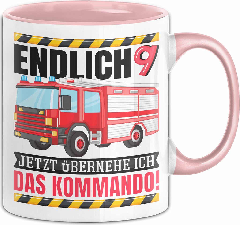 9. Geburtstag Geschenk Tasse Becher Feuerwehr Fan Jungs Jetzt Übernehme Ich Das Kommando Endlich 9 (Rosa)