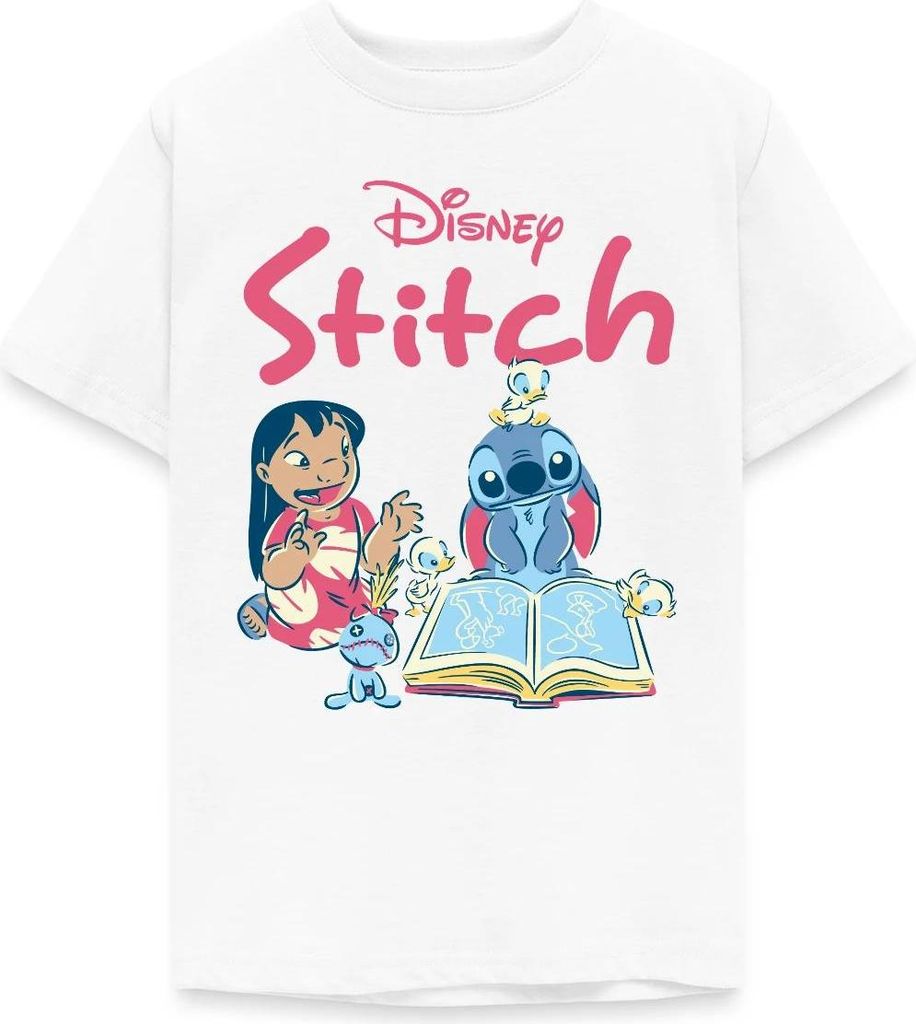 Lilo & Stitch Mit Buch Teenager T-Shirt, 134/146 (9-11 Jahre), Weiß