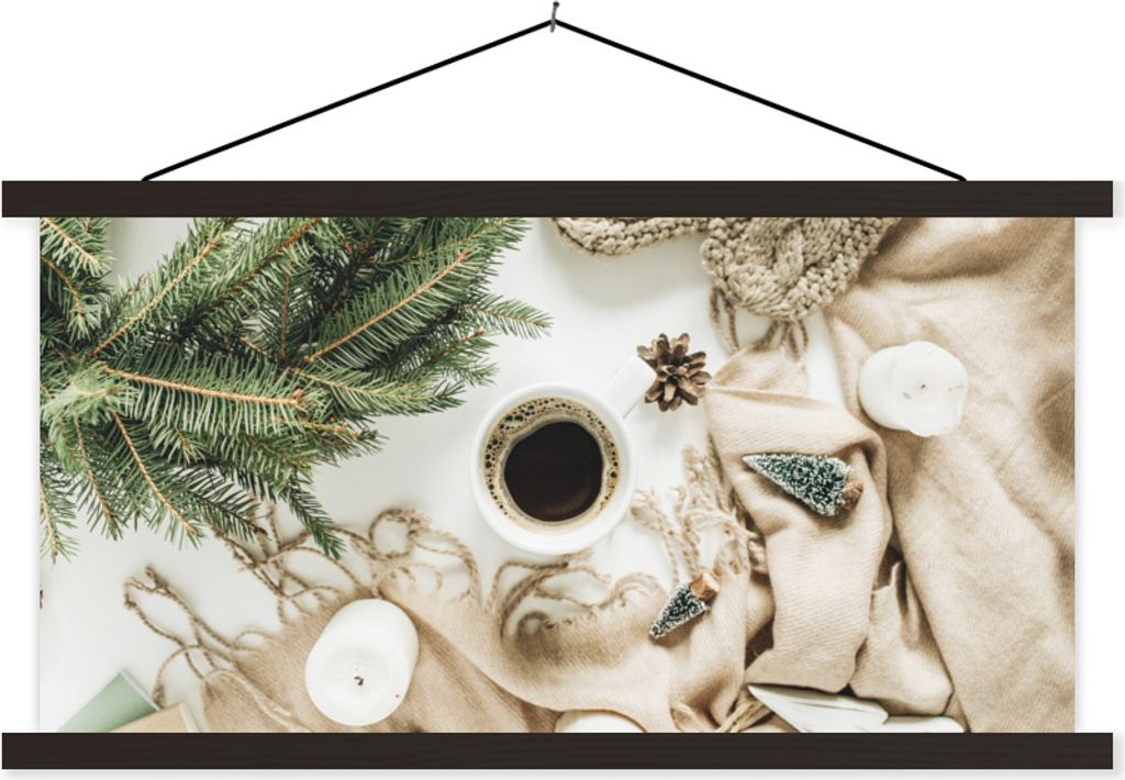 MuchoWow Textilposter Winter - Kaffee - Kleid 60x30 cm mit schwarzem Rahmen - Textilien