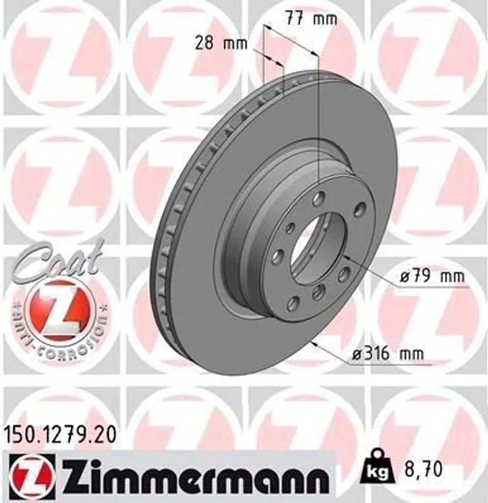 Disque de frein ZIMMERMANN 150.1279.20 pour BMW Série 7 E38 Premium