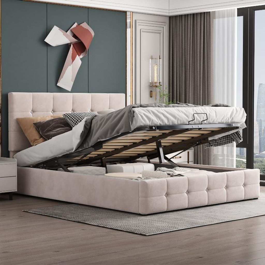 Boxspringbed 140x200 cm met hydraulische opbergruimte, Productafbeelding 