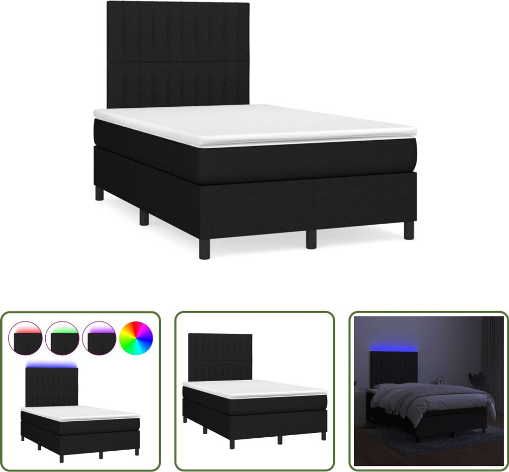 The Living Store Boxspringbett mit Matratze & LED Schwarz 120x190 cm Stoff