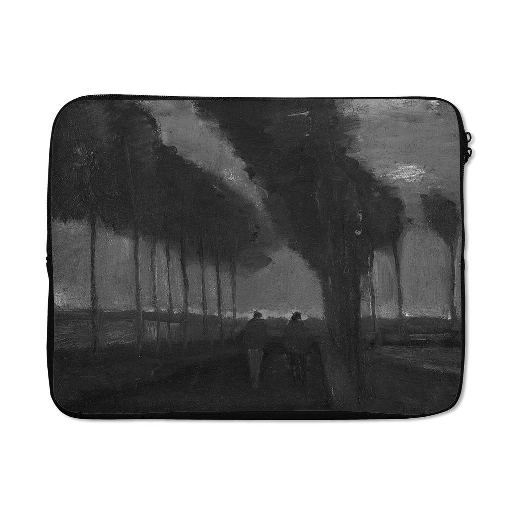 MuchoWow Laptop Hülle 17 Zoll Laptoptasche Landstraße mit zwei Figuren - Vincent van Gogh - Schwarz - Weiß - Zipper - Schutzabdeckung