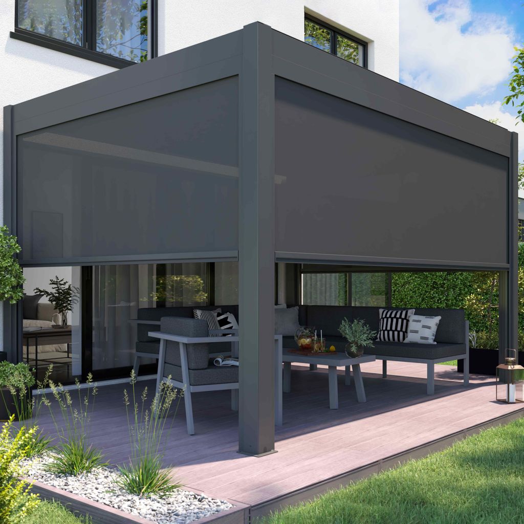 Pergola bioclimatique autoportée motorisée éclairée 3x4m et Image du produit 