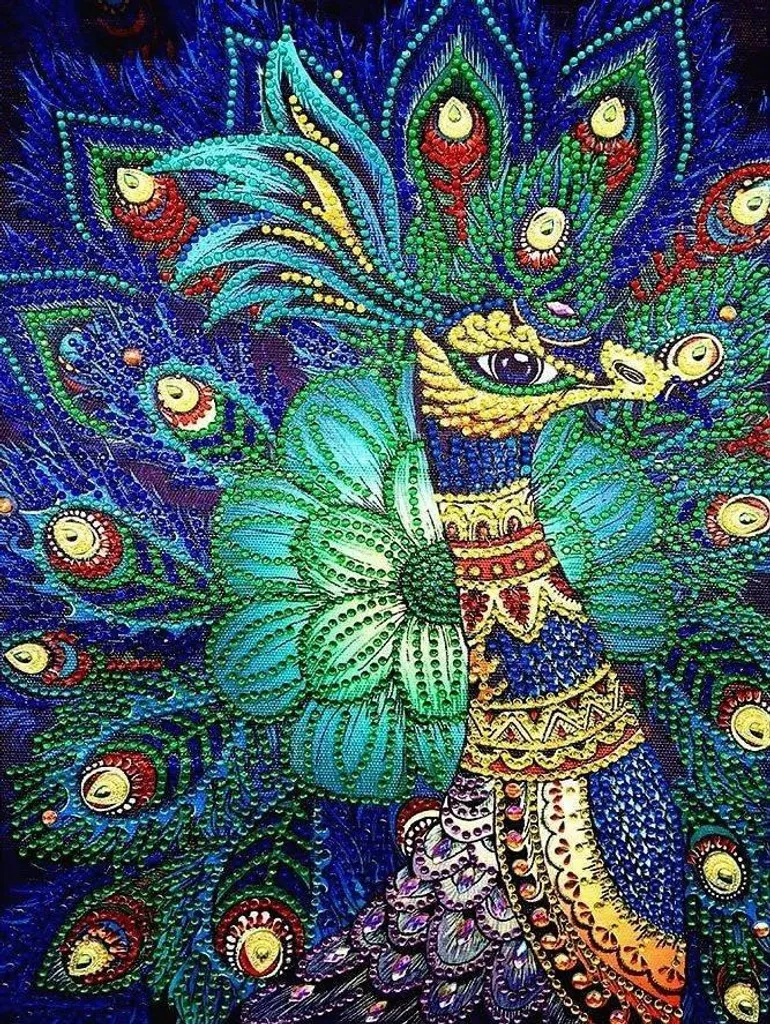 Kit Diamond Painting paon 30x40 cm - Activité anti-stress et déco créative