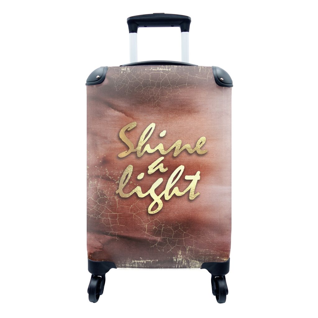 MuchoWow Koffer Handgepäck Trolley Rollkoffer Kleine Reisekoffer mit 4 Rollen - Zitate - Hell - Gold - Braun - Cabin Size < 55x40x23 cm & 55x40x...