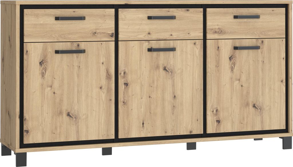 Furniture24 Kkommode Trondheim Tdhk236 Sideboard Mit 3 Schubladen Und 3 Türen Eiche Artisan