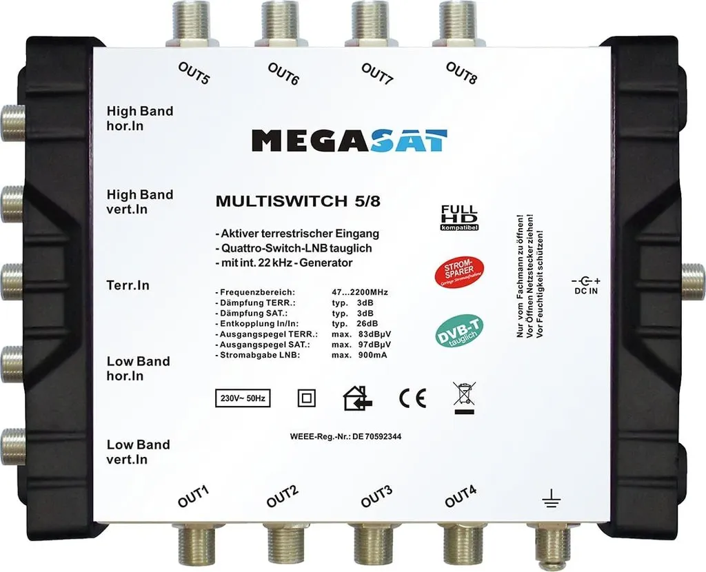 Répartiteur satellite 8 sorties Megasat 5/8 compatible Quattro LNB 4K