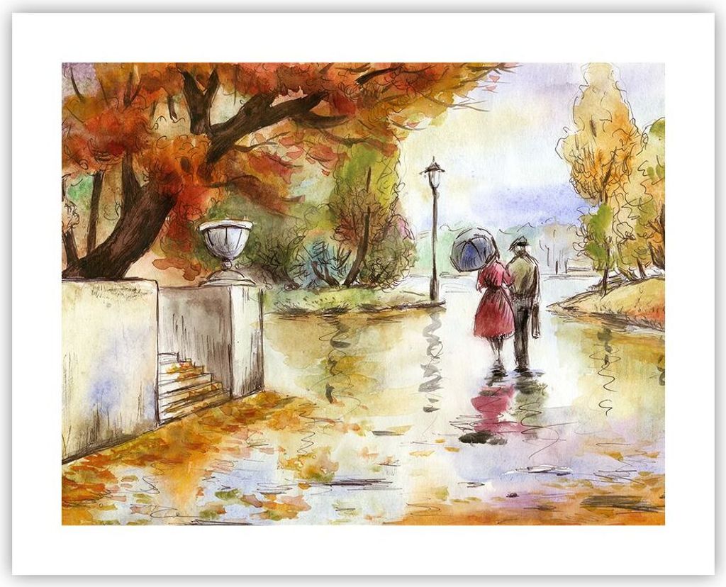Poster - Poster ohne Rahmen - Wetter regen herbst park - 50x40 cm - Wand Bild - Wanddeko - Wandbilder - Kunstposter - Wandposter - Bilder - Kunstdr...