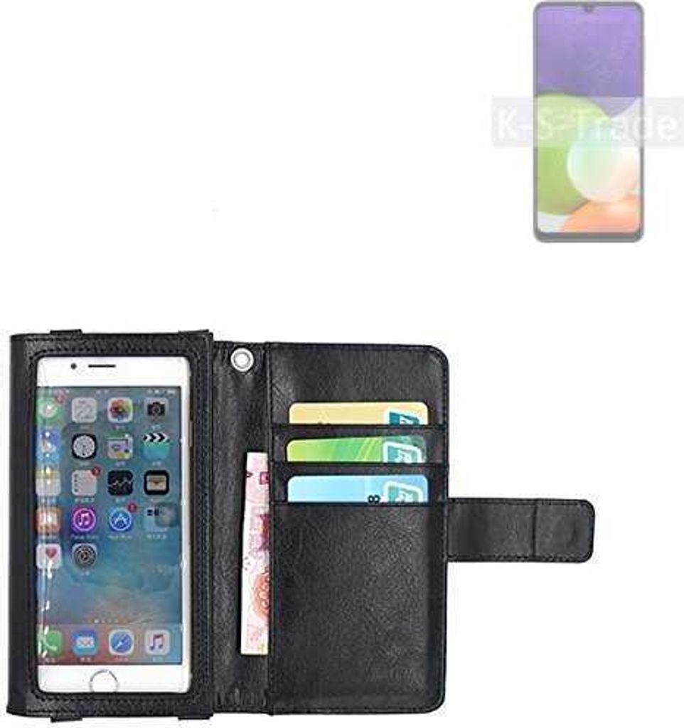 K-S-Trade Handy Hülle Schutz Hülle Kompatibel mit Samsung Galaxy A22 Case mit Displayschutz / Schutzfolie Flip Cover Wallet case Etui Hülle schwarz