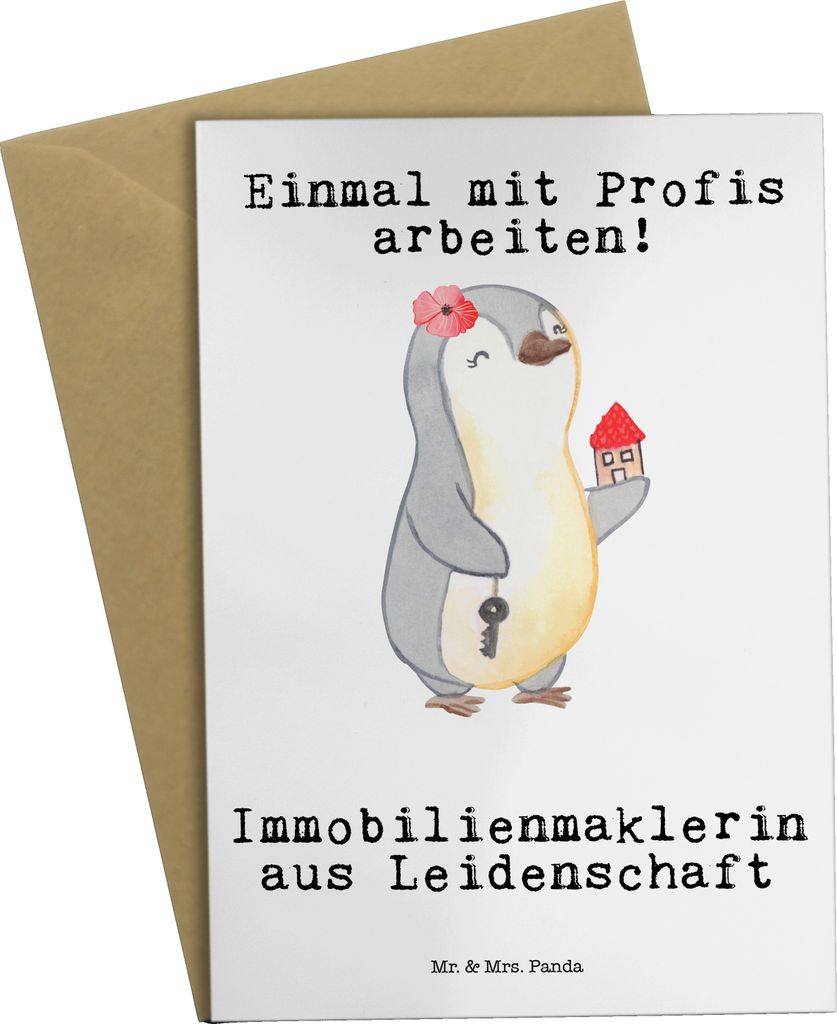 Mr. & Mrs. Panda Grußkarte Immobilienmaklerin Leidenschaft - Weiß - Geschenk, Klappkarte, Spruch, weihnachtskarten, Grußkarten, Ausbildung, einl...